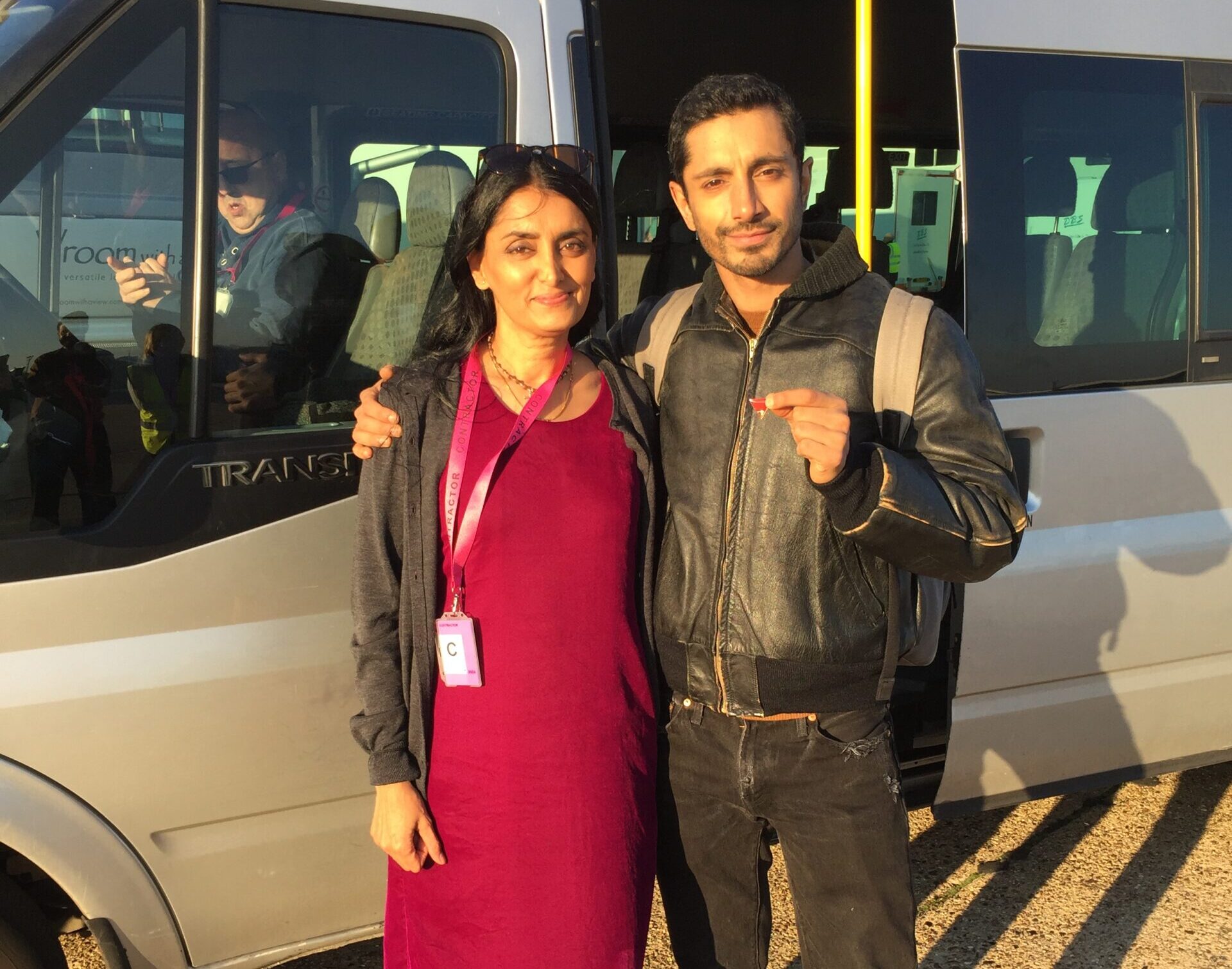 Aneeta Prem MBE and Riz Ahmed with Freedom Charity’s Red Triangle badge against FGM