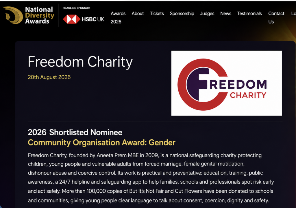 Freedom Charity shortlist at the National Diversity Awards 2026