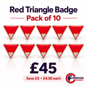 Freedom Charity Red Triangle Badge pack of 10 – £45