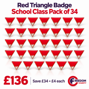 Freedom Charity Red Triangle Badge school class pack of 34 – £136