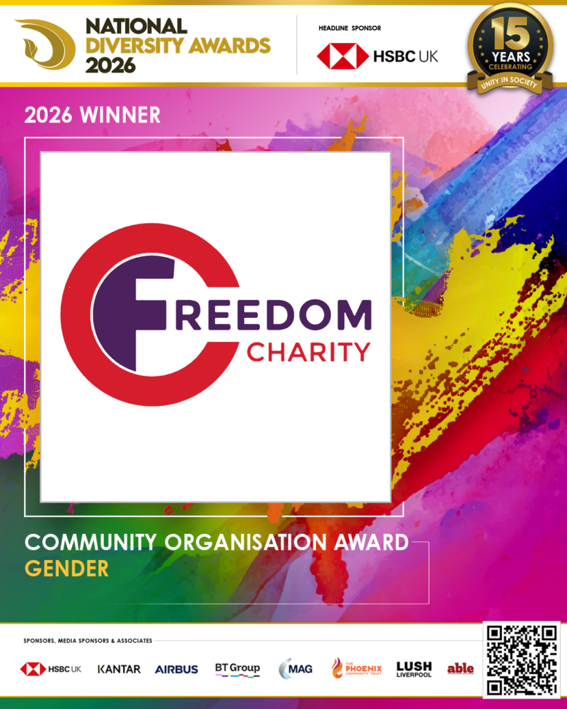 Freedom Charity wins Community Organisation Award for Gender at the 2026 National Diversity Awards